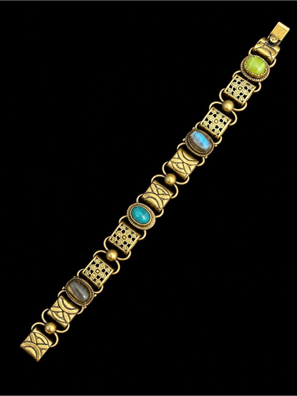 Gold-Tone Multi-Stone Bracelet with Turquoise and Green Accents